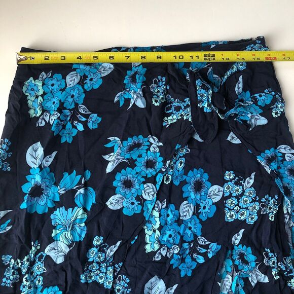 Free People Women's Blue Floral Midi Faux Wrap Skirt with Slit Size 10 - Picture 5 of 14